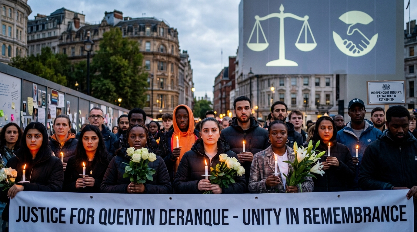 manifestation en hommage à quentin deranque avec deux enquêtes ouvertes concernant des injures racistes et des gestes nazis, soulignant la gravité des faits et l'engagement pour la justice.