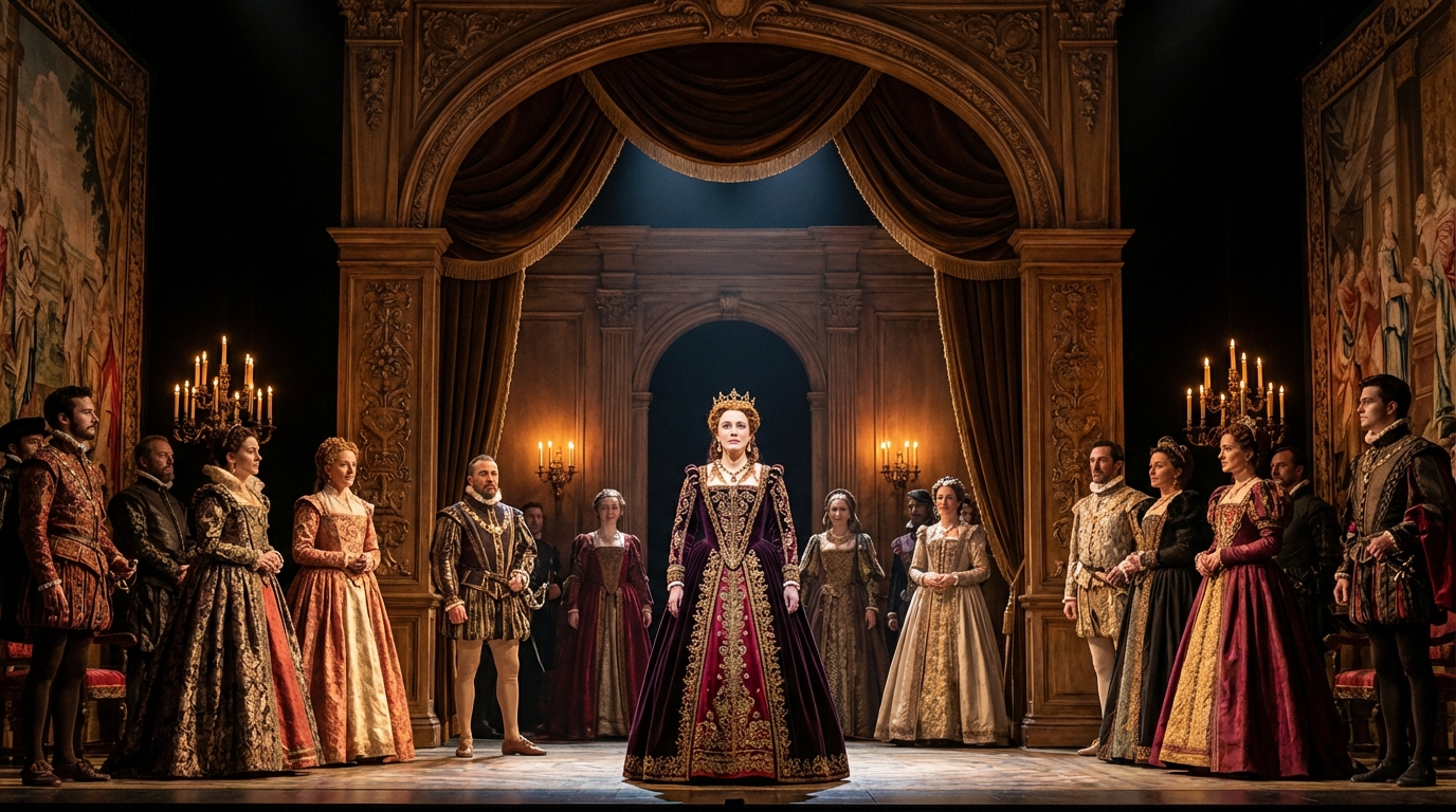 plongez dans l'atmosphère majestueuse du tnp avec 'marie stuart', une cérémonie théâtrale grandiose célébrant les adieux poignants de la reine.